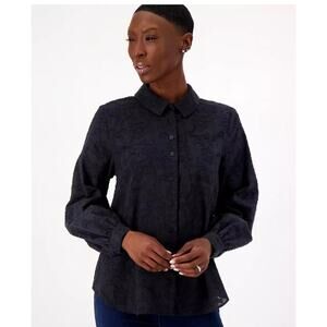 3326)Isaac Mizrahi Live Black Burnout Long Sleeve Button Up Shirt Plus 1X. Nwot